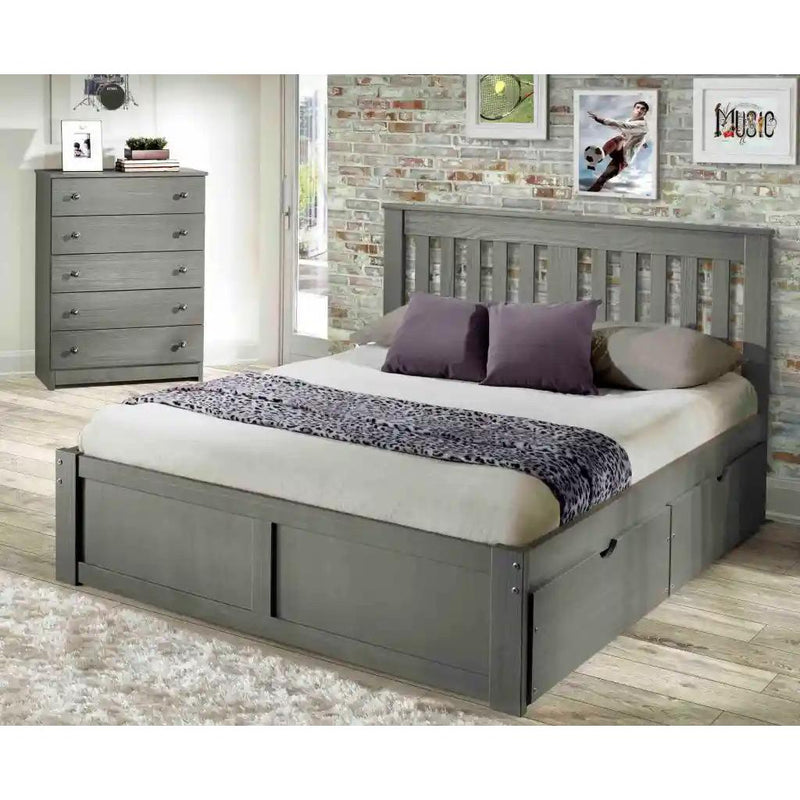 Innovations York Queen Platform Bed with Storage York Queen Platform Bed With Under Bed Chests - Grey IMAGE 1